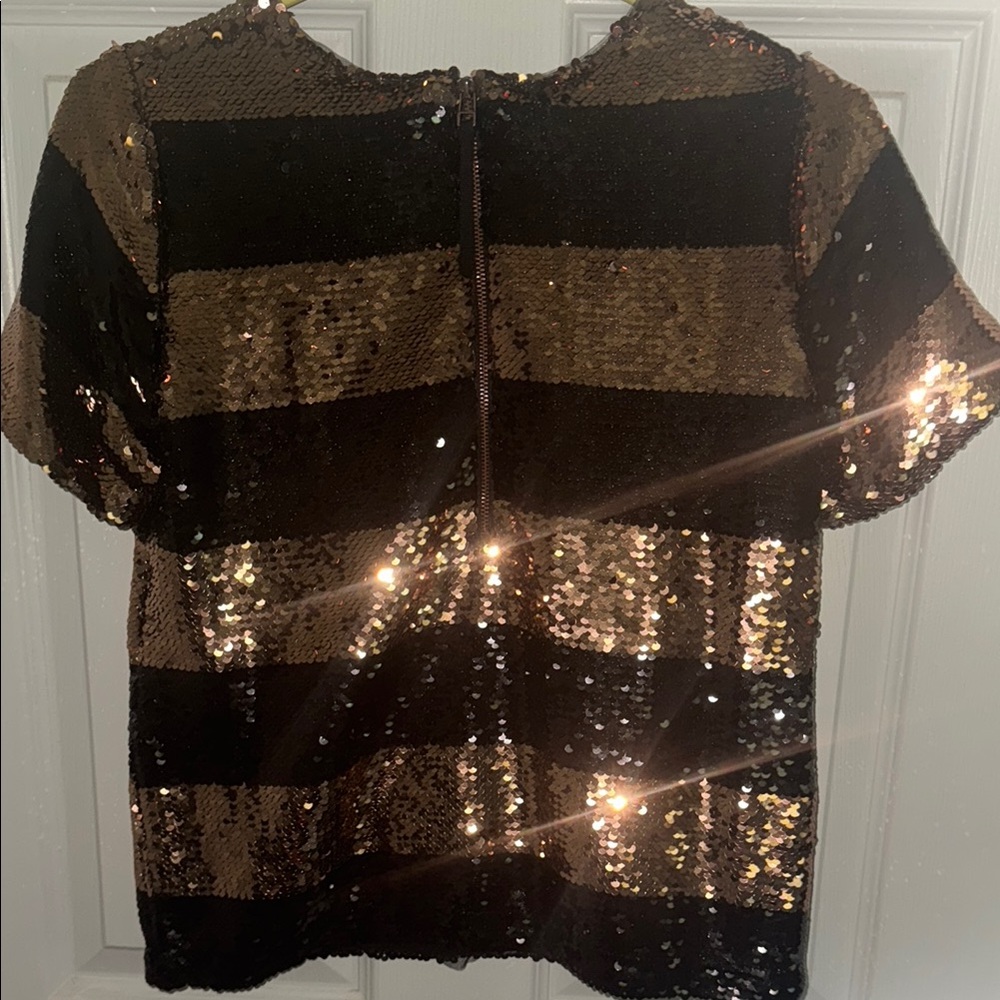 Anthropology Maeve Sequin Striped Blouse in Black and Gold. Size XS. NWOT. - Picture 4 of 5